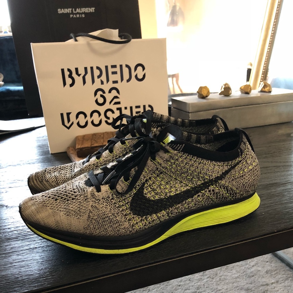 Women’s Fly Knit Racers sz 10 grey / neon green
